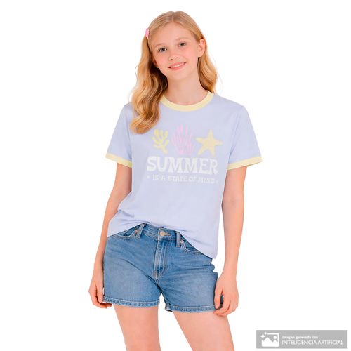 Camiseta celeste con estampado Summer para niña