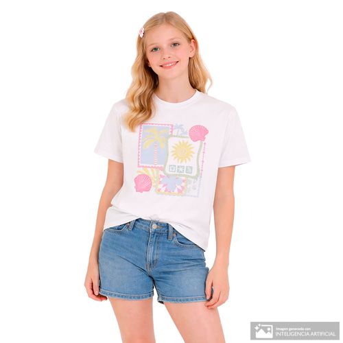 Camiseta blanca con estampado marino para niña