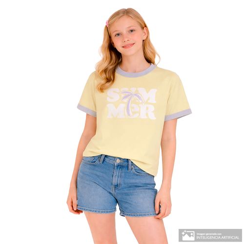 Camiseta amarilla con estampado Summer para niña
