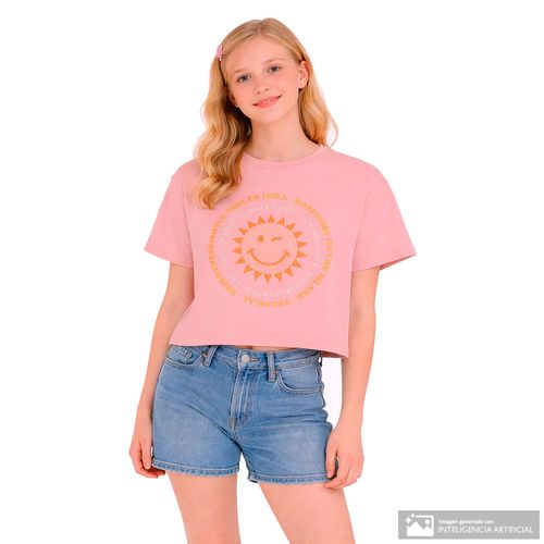 Camiseta rosada con estampado de sol para niña
