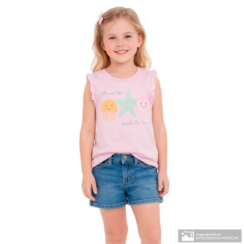 Camiseta rosada con estampado marino para niña