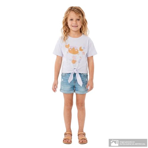 Camiseta multicolor con estampado de cangrejo para niña