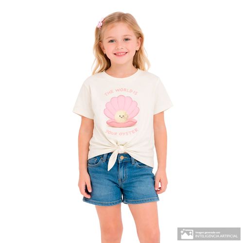 Camiseta beige con estampado marino para niña