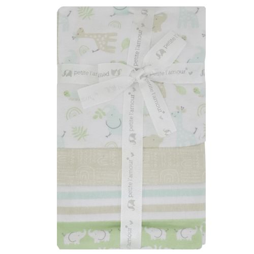 Set de 4 frazadas verde con estampado para bebé