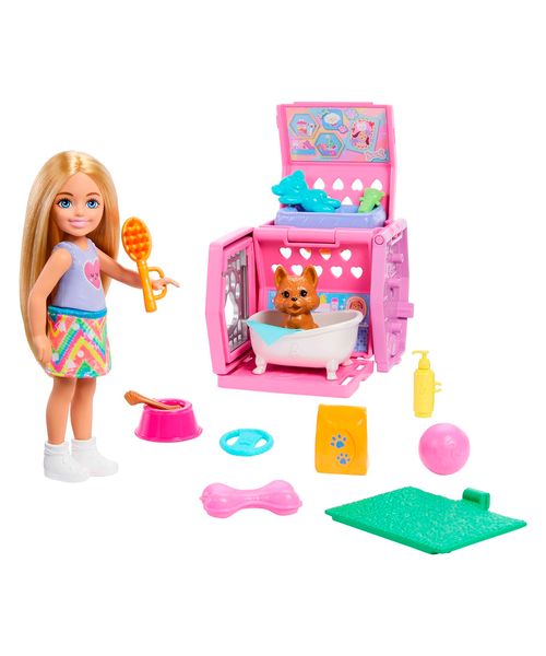 Set de juego Barbie Chelsea Puppy con transporte para perros