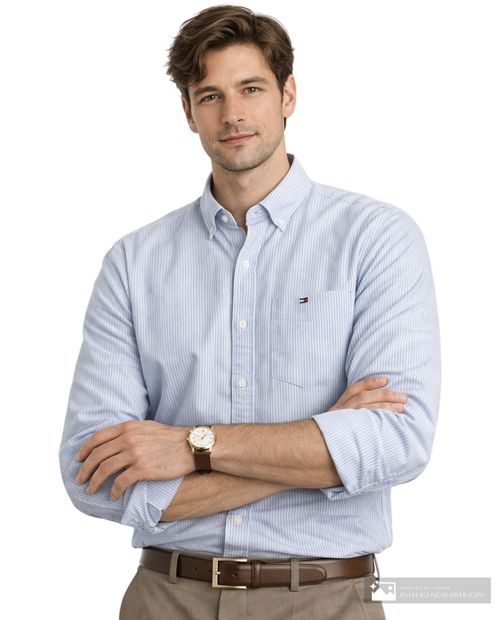 Camisa casual Tommy Hilfiger celeste rayada para hombre
