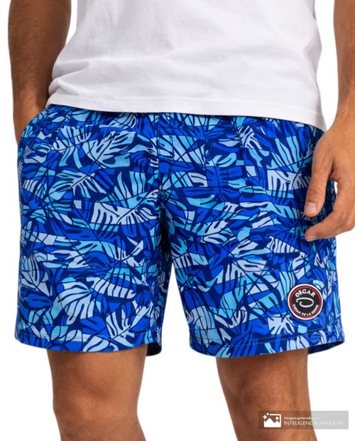 Calzoneta de baño Oscar de la Renta azul con estampado de hojas para hombre