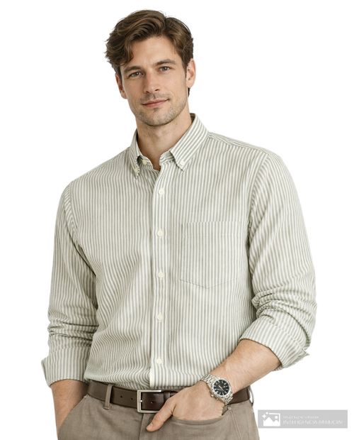 Camisa casual Gents verde rayada para hombre