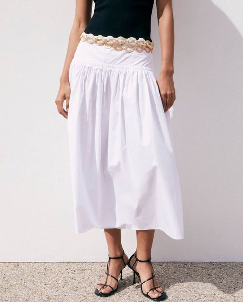 Falda Sfera midi blanca de cintura alta para mujer