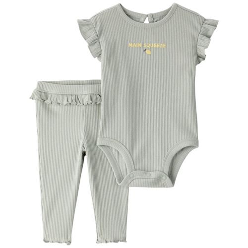 Conjunto verde acanalado con estampado para bebé niña