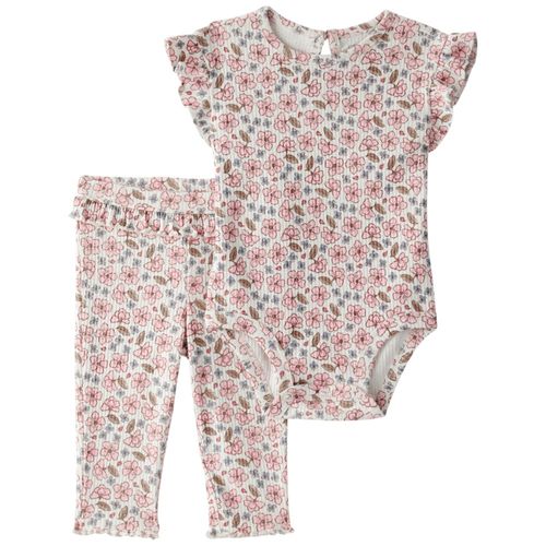 Conjunto de 2 piezas floral acanalado para bebé niña
