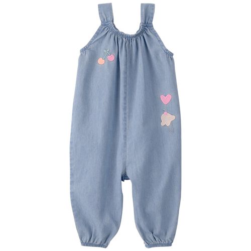 Overol azul denim con bordado para bebé niña