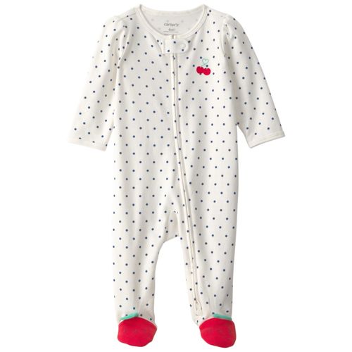 Pijama blanca estampada con lunares cerezas para bebé niña
