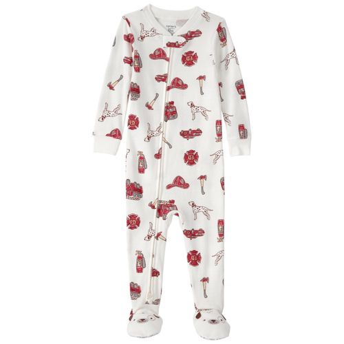 Pijama blanca con estampado de bomberos para bebé niño
