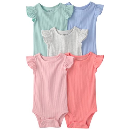 Set multicolor de 5 mamelucos acanalados para bebé niña