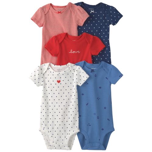 Set de 5 mamelucos multicolor estampados para bebé niña