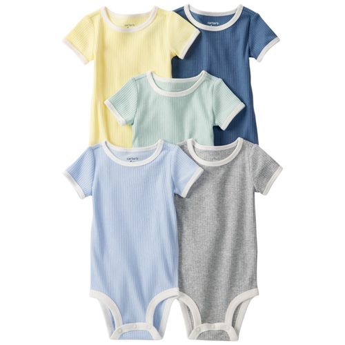 Set multicolor de 5 mamelucos acanalados para bebé niño
