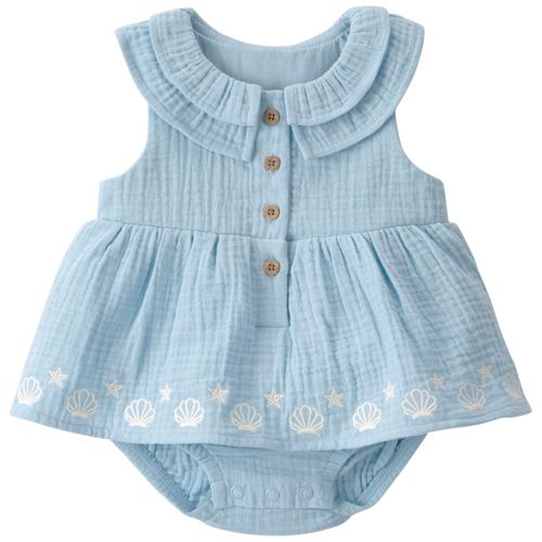 Vestido celeste bordado para bebe niña