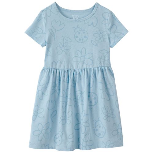 Vestido azul con estampado floral para niña