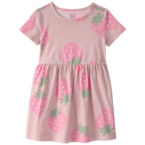 Vestido rosado con estampado de fresas para niña