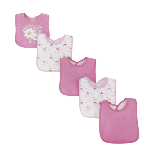 Set de 5 baberos rosados con estampado para bebé niña