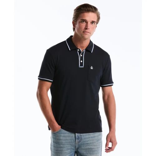 Camisa polo Penguin slim fit negra sólida para hombre