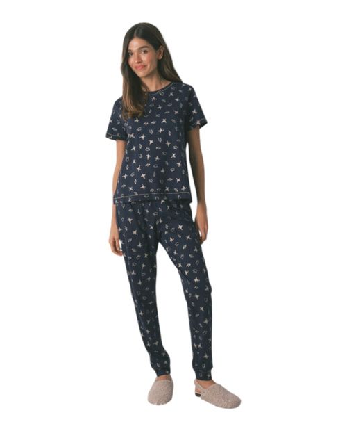 Pijama con pantalón Women Secret navy estampado para mujer
