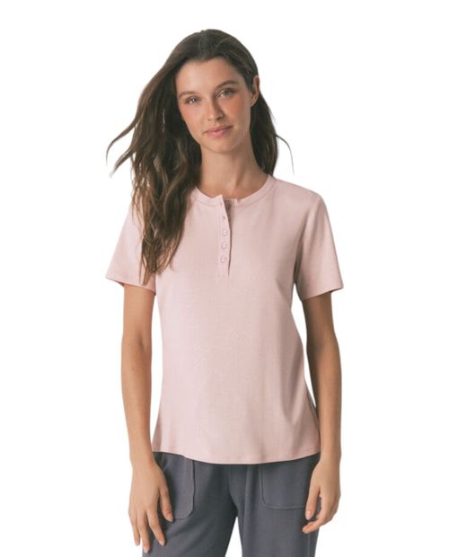 Camiseta de pijama Women Secret rosada con textura para mujer