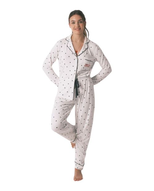 Pijama con pantalón Women Secret blanca estampada para mujer