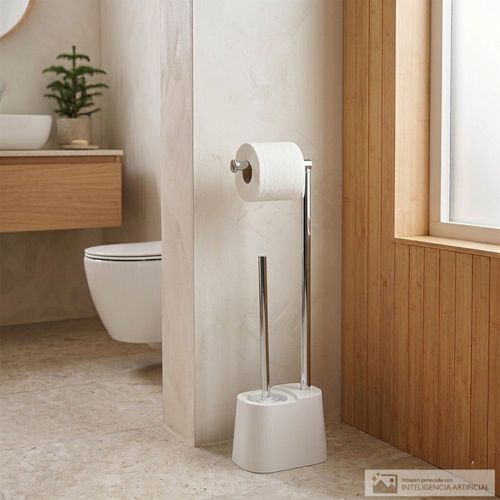 Soporte para papel con cepillo para baño 66.5 cm