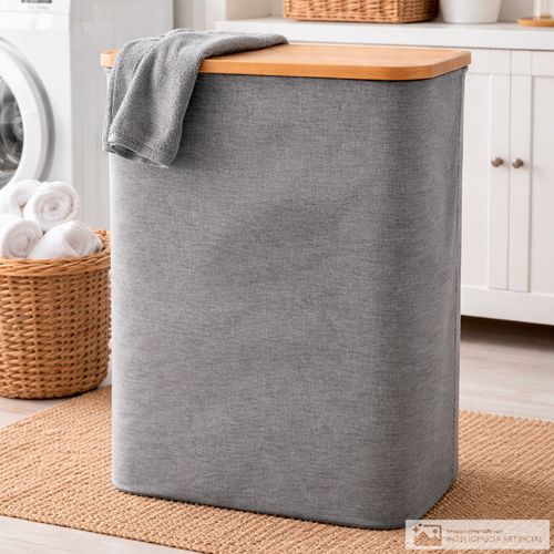 Cesta organizadora con tapa de bambú 54x33x52 cm