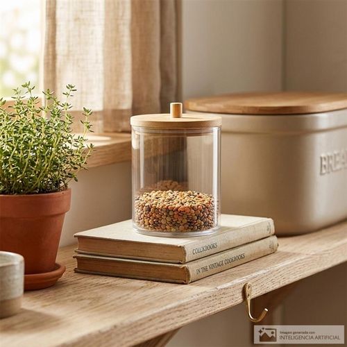 Depósito organizador con tapa de bambú 7.1x10.3 cm