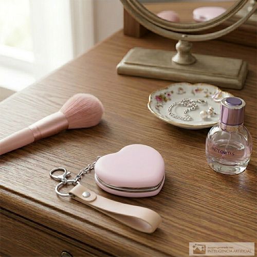 Espejo diseño corazón rosado 7.5x7 cm