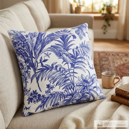 Cojín cuadrado de poliéster estampado botánico 45x45 cm