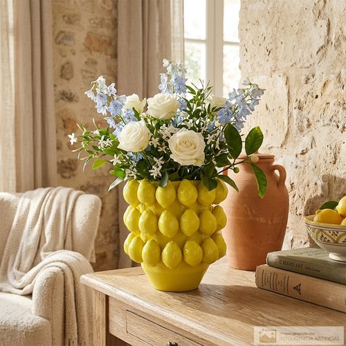 Florero de cerámica con diseño limones 23x26 cm