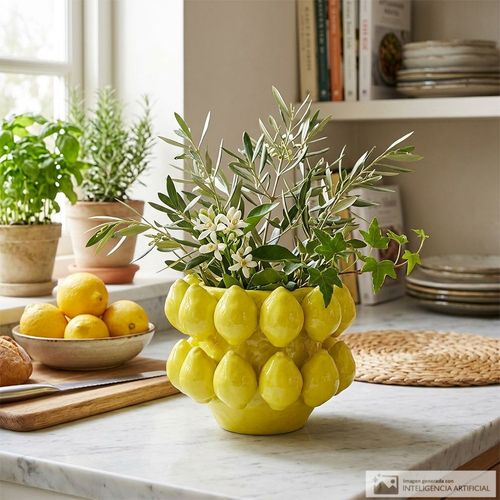Florero de cerámica con diseño limones 11x13 cm
