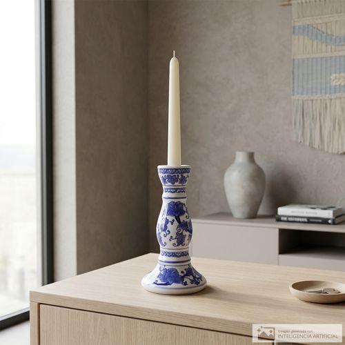 Portavela de cerámica pilar con diseño 11x22 cm