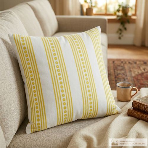 Cojín cuadrado de poliéster estampado franjas y flores 45x45 cm