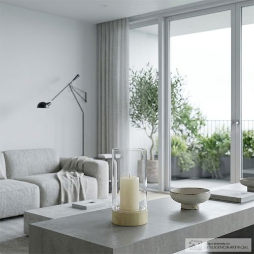 Portavela cilíndrico de vidrio con base de madera 22x12 cm