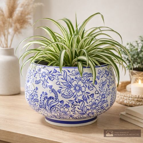 Maceta de cerámica con diseño floral 26x19 cm