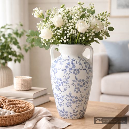 Florero de cerámica con diseño floral 9x27 cm