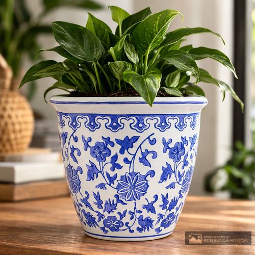 Maceta de cerámica con diseño floral 28.5x24 cm