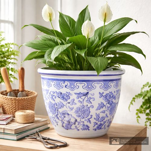 Maceta de cerámica con diseño floral 23x19 cm