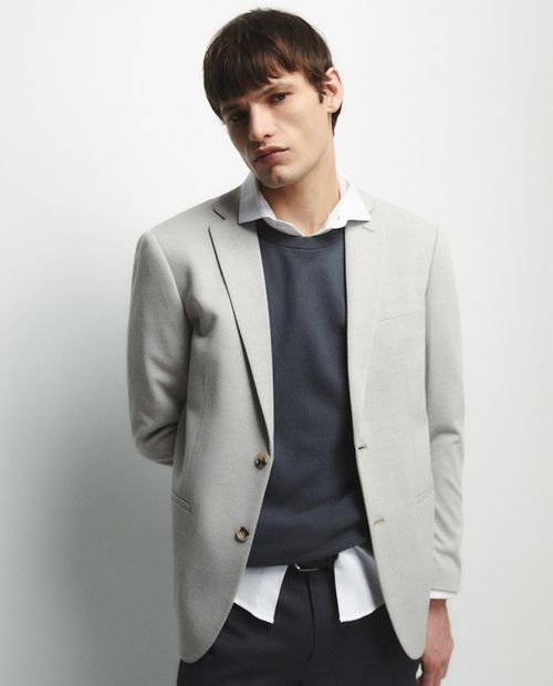 Blazer Sfera slim fit gris claro texturizado para hombre