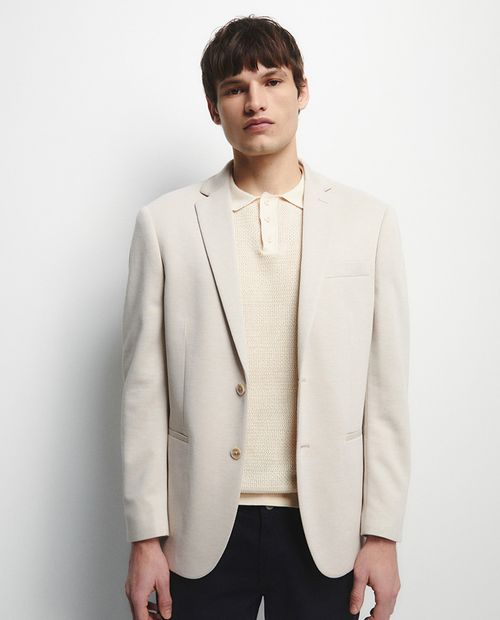 Blazer Sfera slim fit beige sólido para hombre