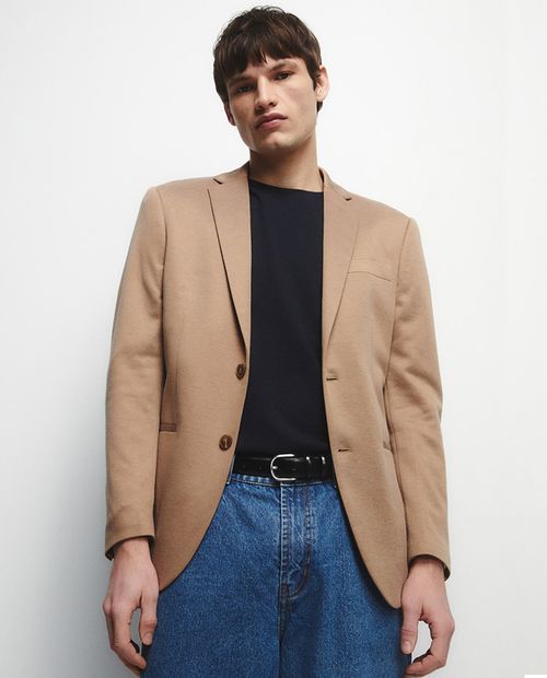 Blazer Sfera slim fit camel texturizado para hombre