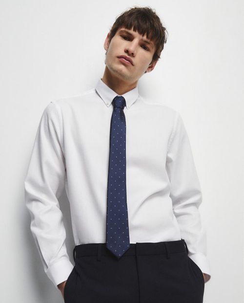 Camisa oxford Sfera slim fit blanca texturizada para hombre