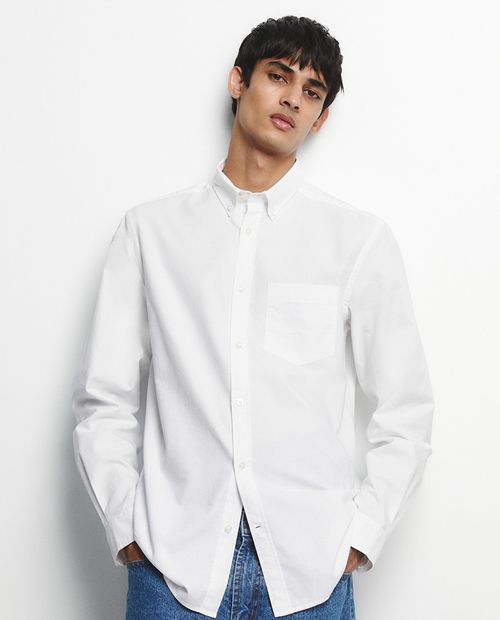 Camisa oxford Sfera regular fit blanca sólida hombre