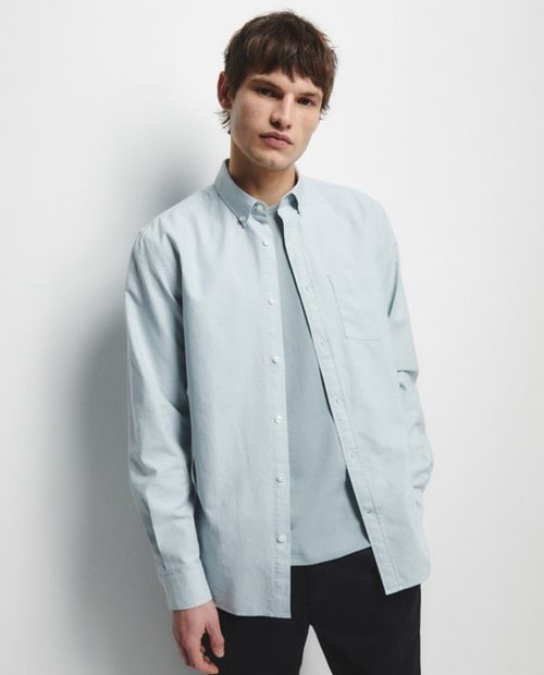 Camisa oxford Sfera regular fit color menta sólida para hombre