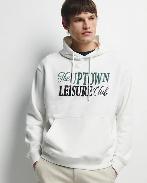 Suéter hoodie Sfera regular fit blanco texturizado para hombre